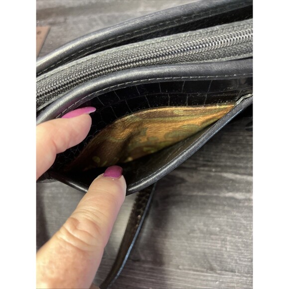 Vintage Brighton Purse Black And Brown Leather Handbag w/ Embossed Crocodile - Picture 9 of 12